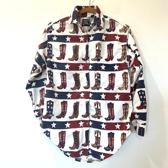 Vtg Cowboy Boots 100% flannel button down women’s small white western cowgirl - Picture 1 of 7